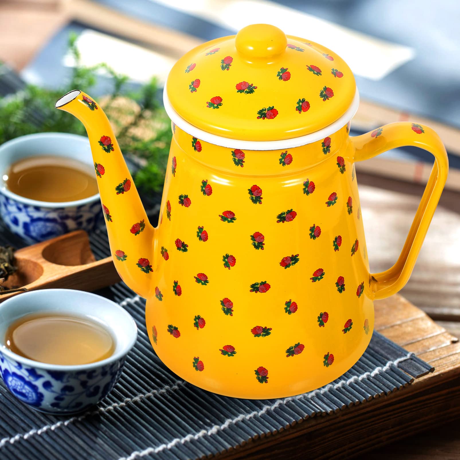 HOMSFOU Emaille Wasserkocher, Vintage Kaffeekanne, für das Lagerfeuer, Verschiedene Farben, 1.5L