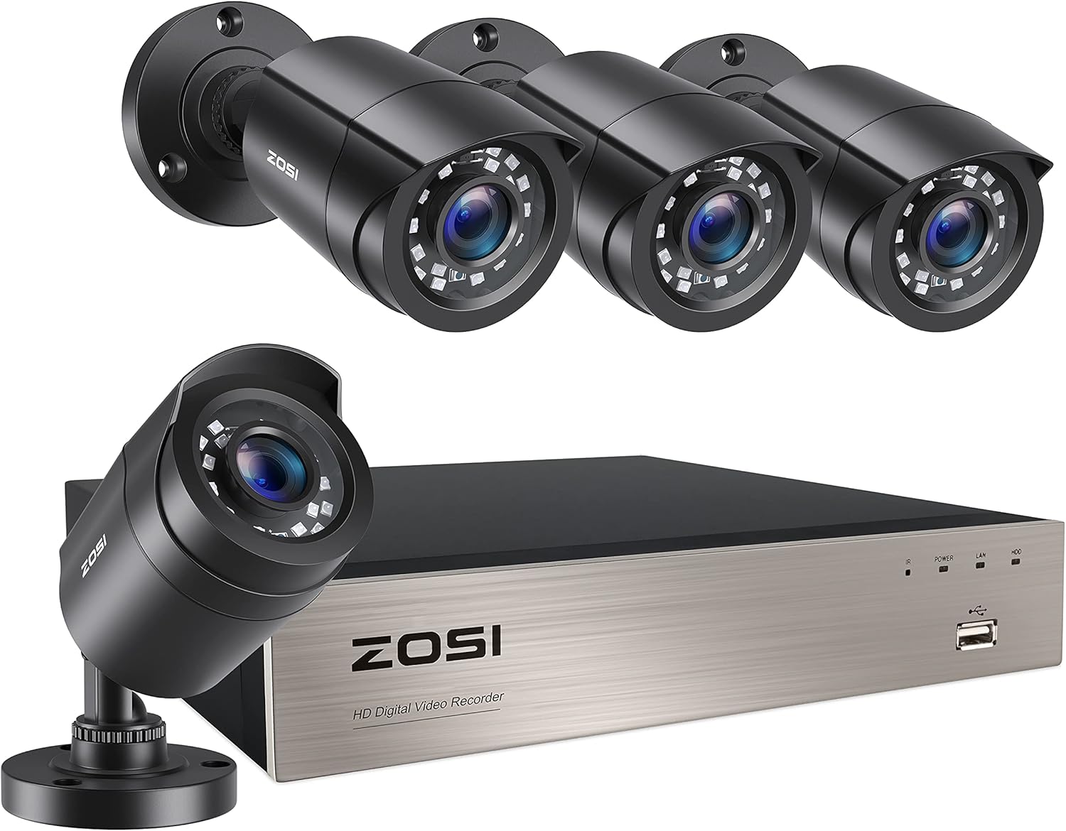 ZOSI 8CH 1080p Security Cameras System Outdoor H.265+ 8Channel 5MP Lite CCTV DVR Recorder and (4) x1080P 1920TVL HD Weatherproof Surveillance Cameras,Night Vision, Motion Alert,Remote Access(NO HDD)