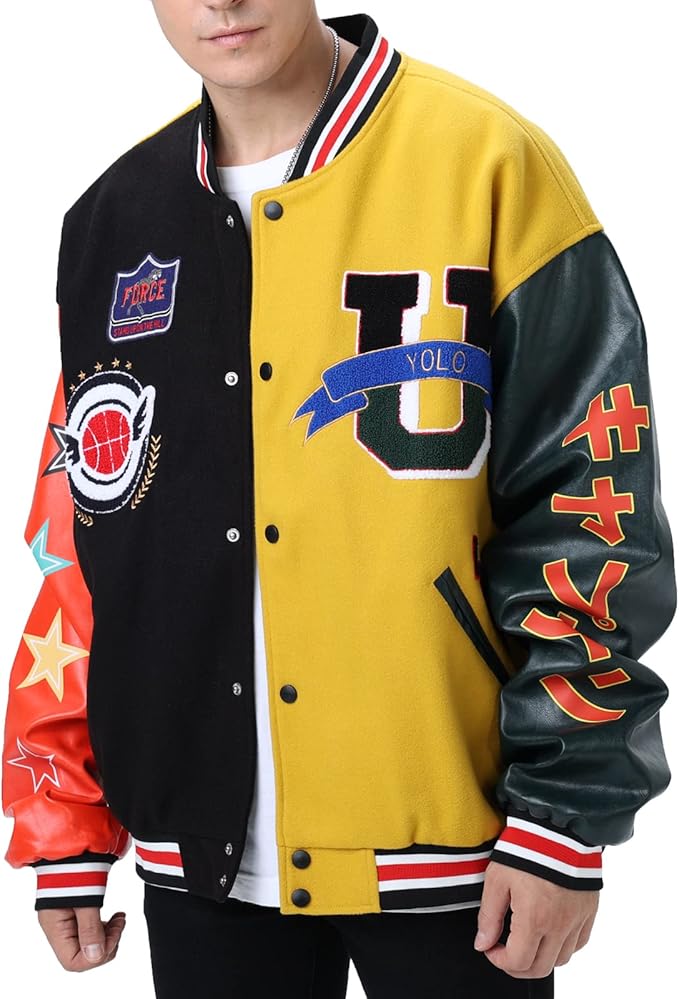 Eocicvvi Vintage College Jacke Unisex Bomberjacke Baseball Jacke Übergangsjacke