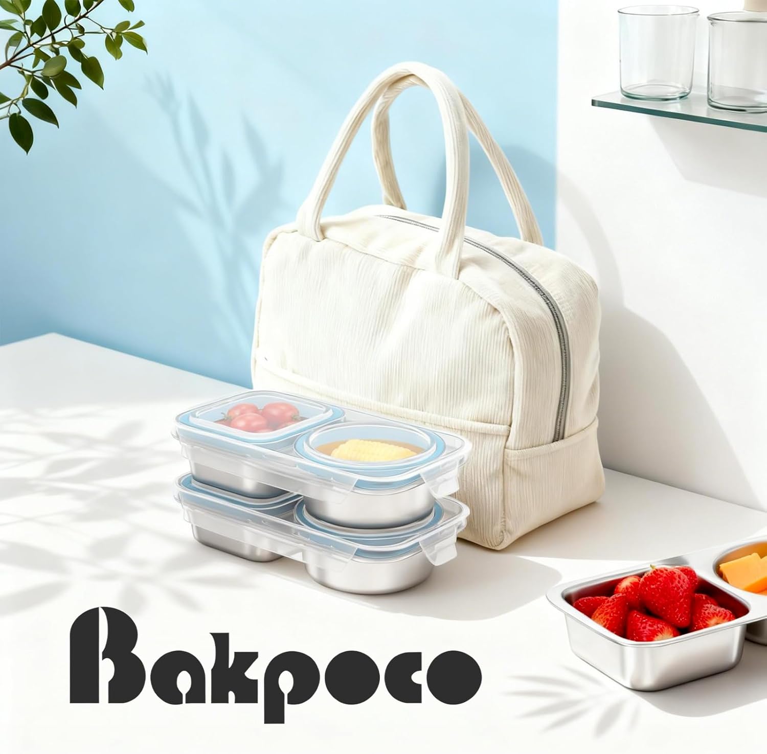 4 Pack Stainless Steel Snack Containers For Kids Adults, 2 Compartment Reusable Metal Snack Boxes With Leak-Proof Lids, Compact Lunch Food Storage Container - Image 3