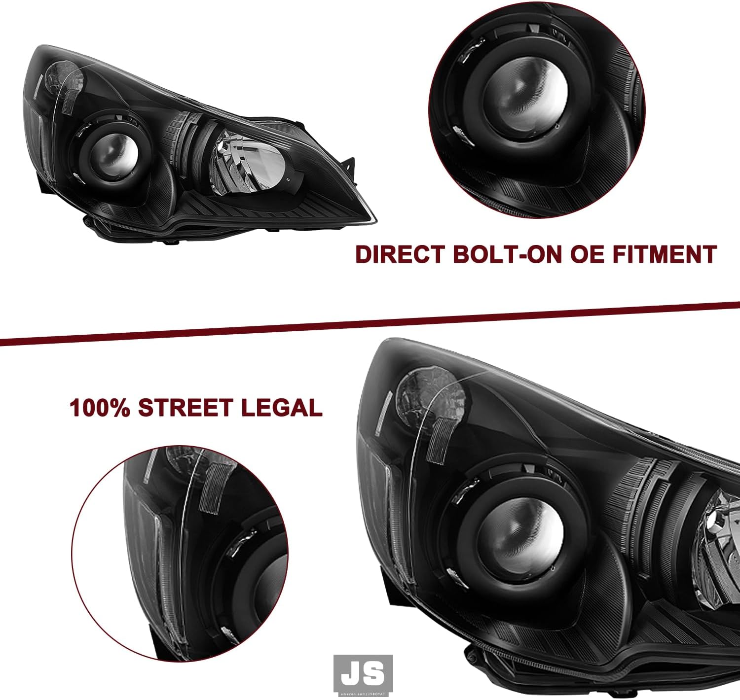 JSBOYAT Projector Headlight Assembly Replacement for 2010-2014 Subaru Legacy/Outback Headlamp Replacement Black Housing Clear Reflector