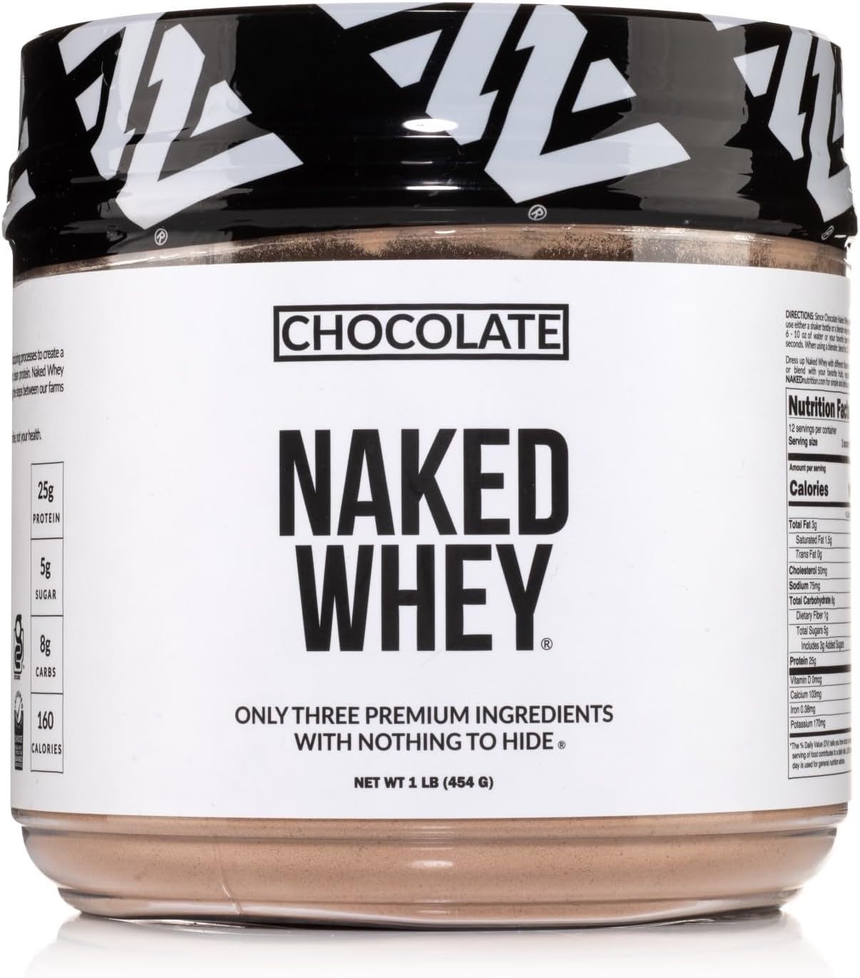 NAKED Chocolate Whey 1LB - All Natural Grass Fed Whey Protein Powder, Organic Cacao, and Coconut Sugar - NSF Certified, No GMO, No Soy, and Gluten Free, Aid Growth and Recovery - 12 Servings
