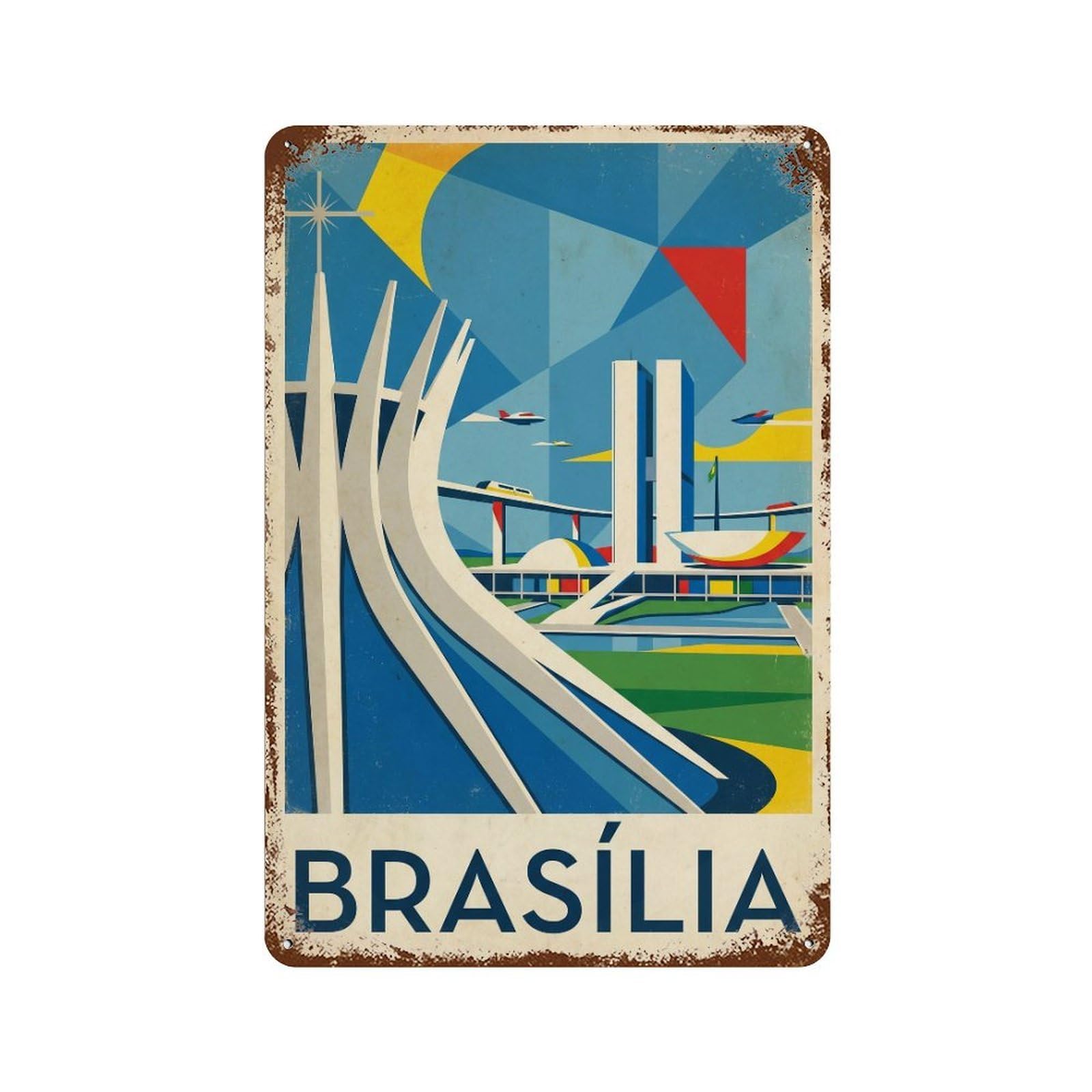 Metal Tin Sign Travel Retro Brazil Brasilia