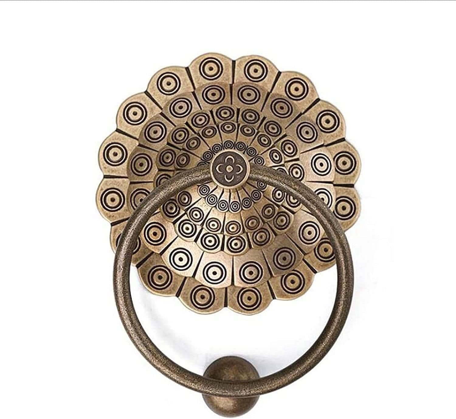 Door Knocker Hand Ring Antique Brass Finish Door Knocker,Solid and Heavy Polished Brass Fine Craft Beautiful Brass Lion Mouth Door Handle-a 5.4 Inch