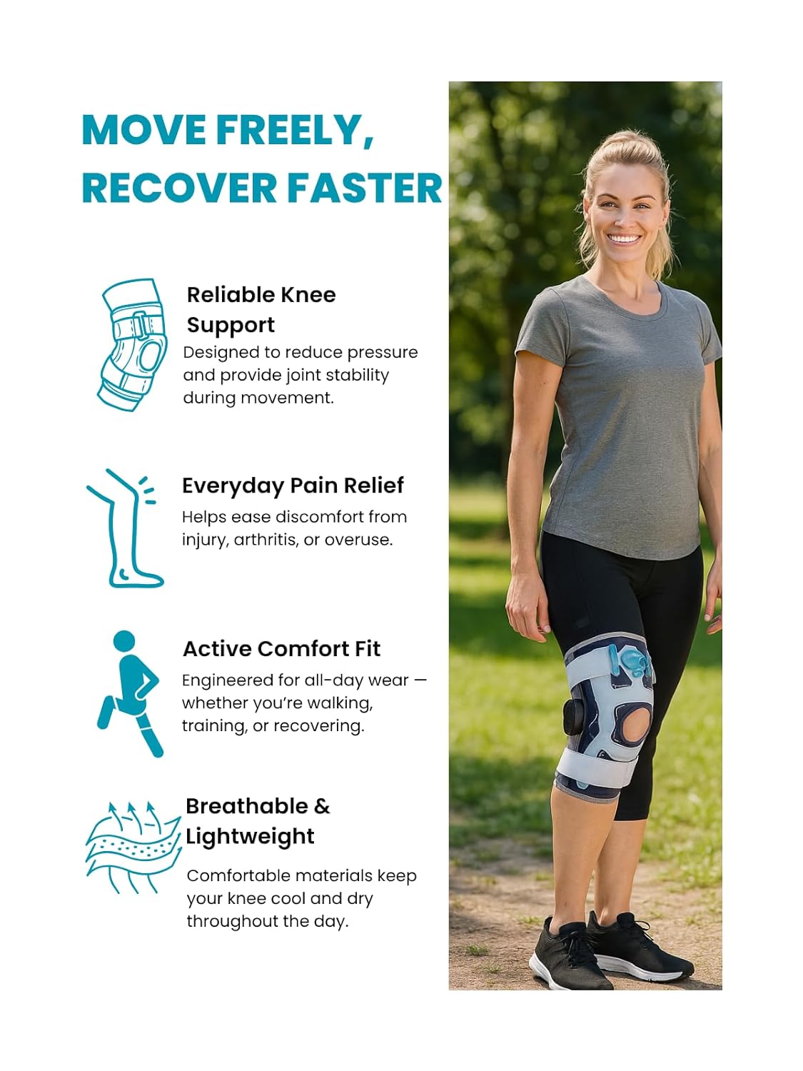 F.A.S.T ROM Knee Brace | Adjustable Hinges & Air Compression with Internal Pump | Post-Op Knee Stabilizer with Flexion Control (0°–90°) for Swelling & Rehab Support | Large