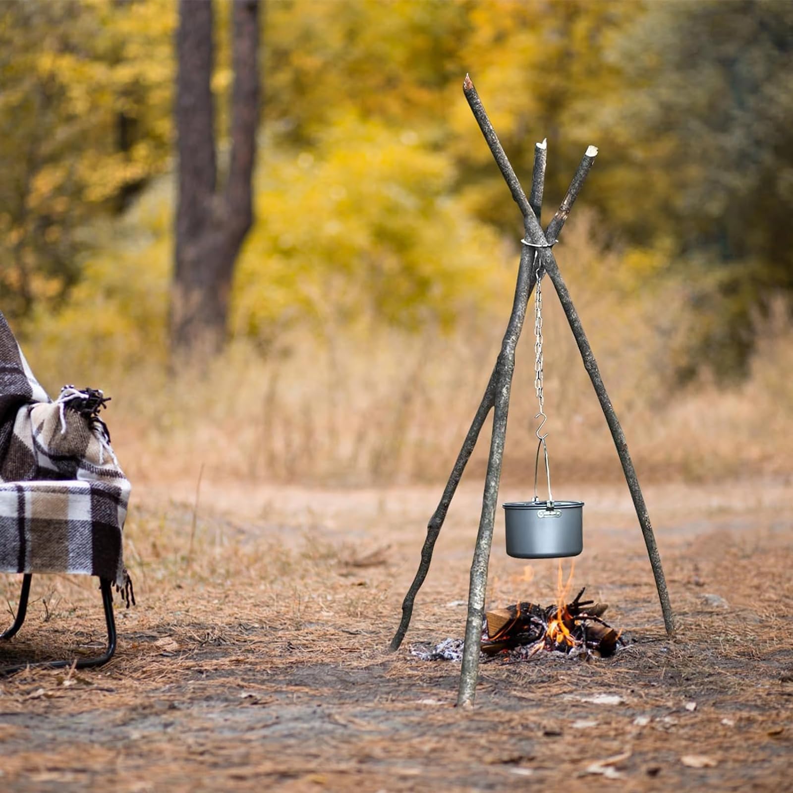 Trépied Réglable Acier Inoxydable Pour Camping - Support Léger Pique-nique Et Feu De Camp