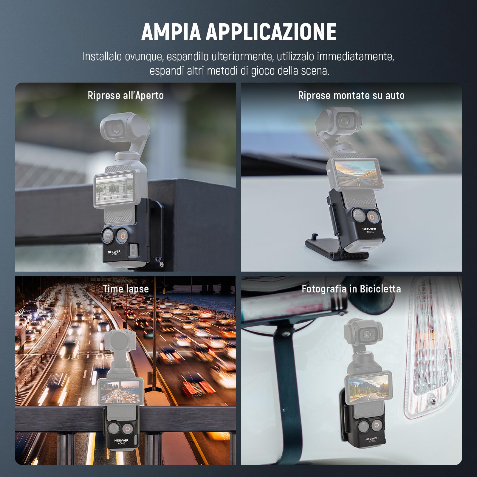 NEEWER BASICS Supporto Magnetico Compatibile con DJI Osmo Pocket 3 e Creator Combo, Staffa Adattatore di Espansione Accessori, Supporto Fotocamera in Plastica Inclinabile 180° con Panno Pulizia, AC015