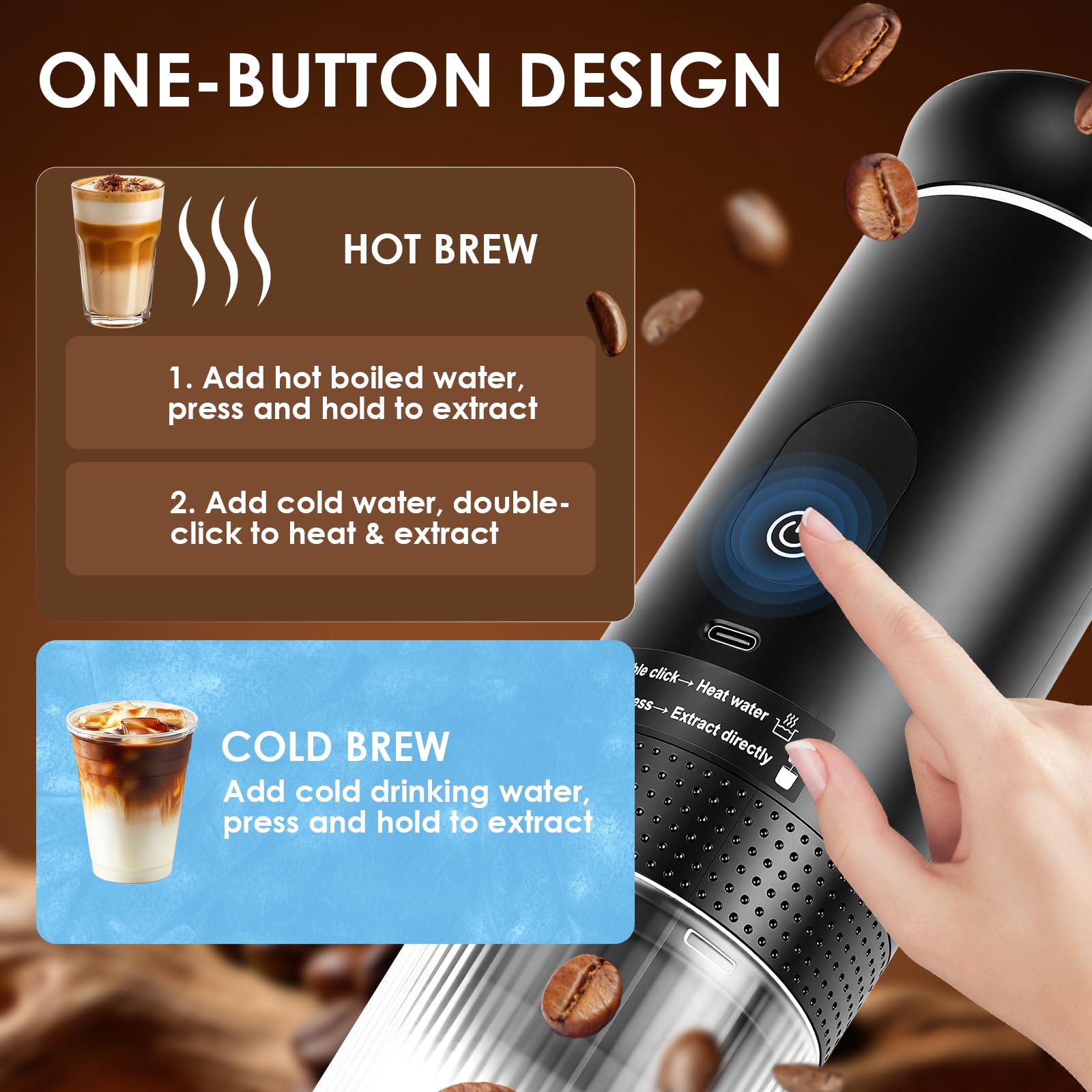 Cafetera Portatil, 3 en 1 Cafetera Portátil Cápsula de Espresso Batería 7800mAh,Auto-Calentable & USB-C y 20 Bar con Cápsulas NS Café Molido,Cafetera Eléctrica para,Camping,Oficina Viajes