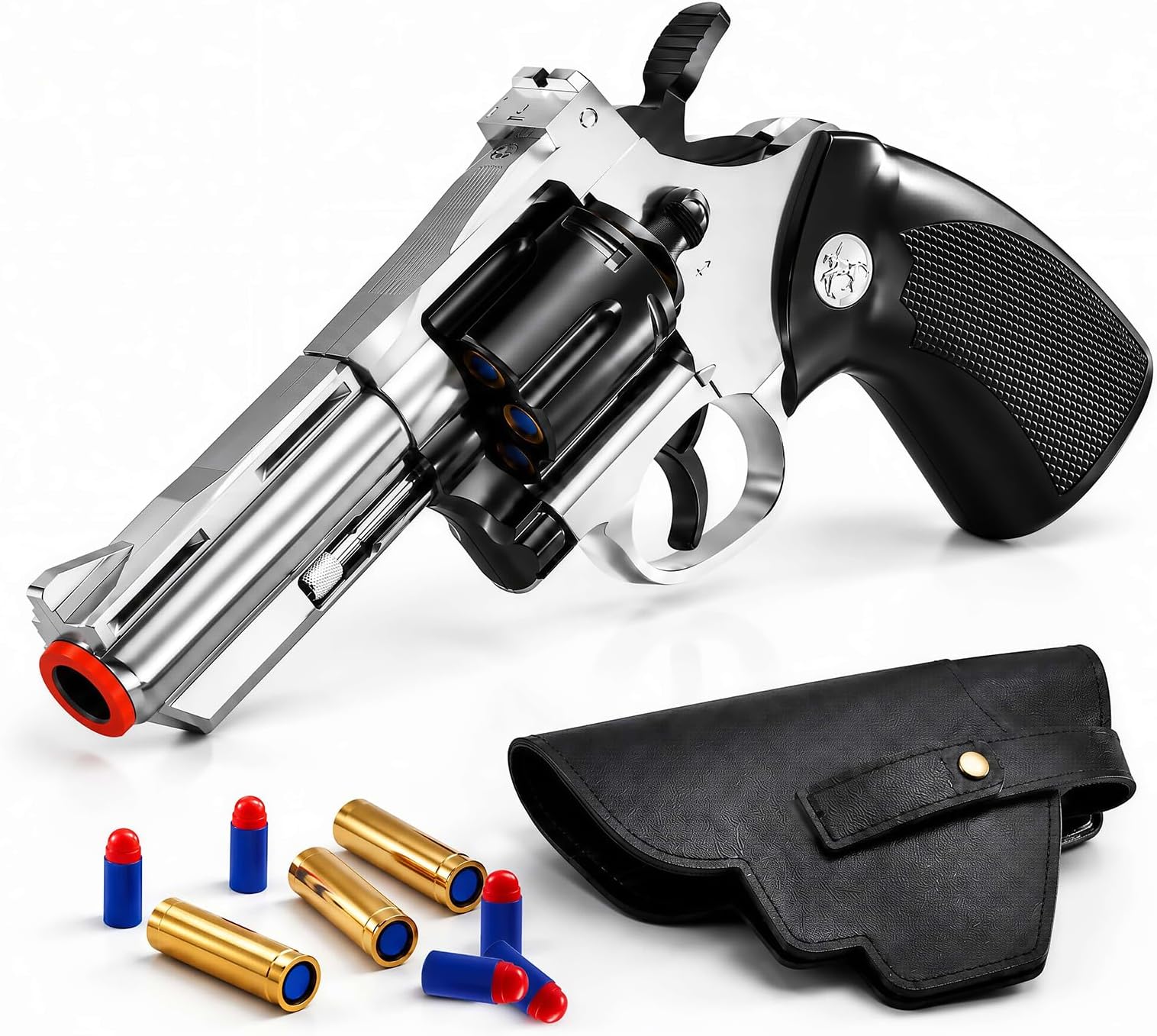 - Toy Gun,Soft Bullet Revolver, Game Slingshot Toy Gun, Foam Blaster with Sponge Bullets, for Children Ages 8 and up (Silver)
