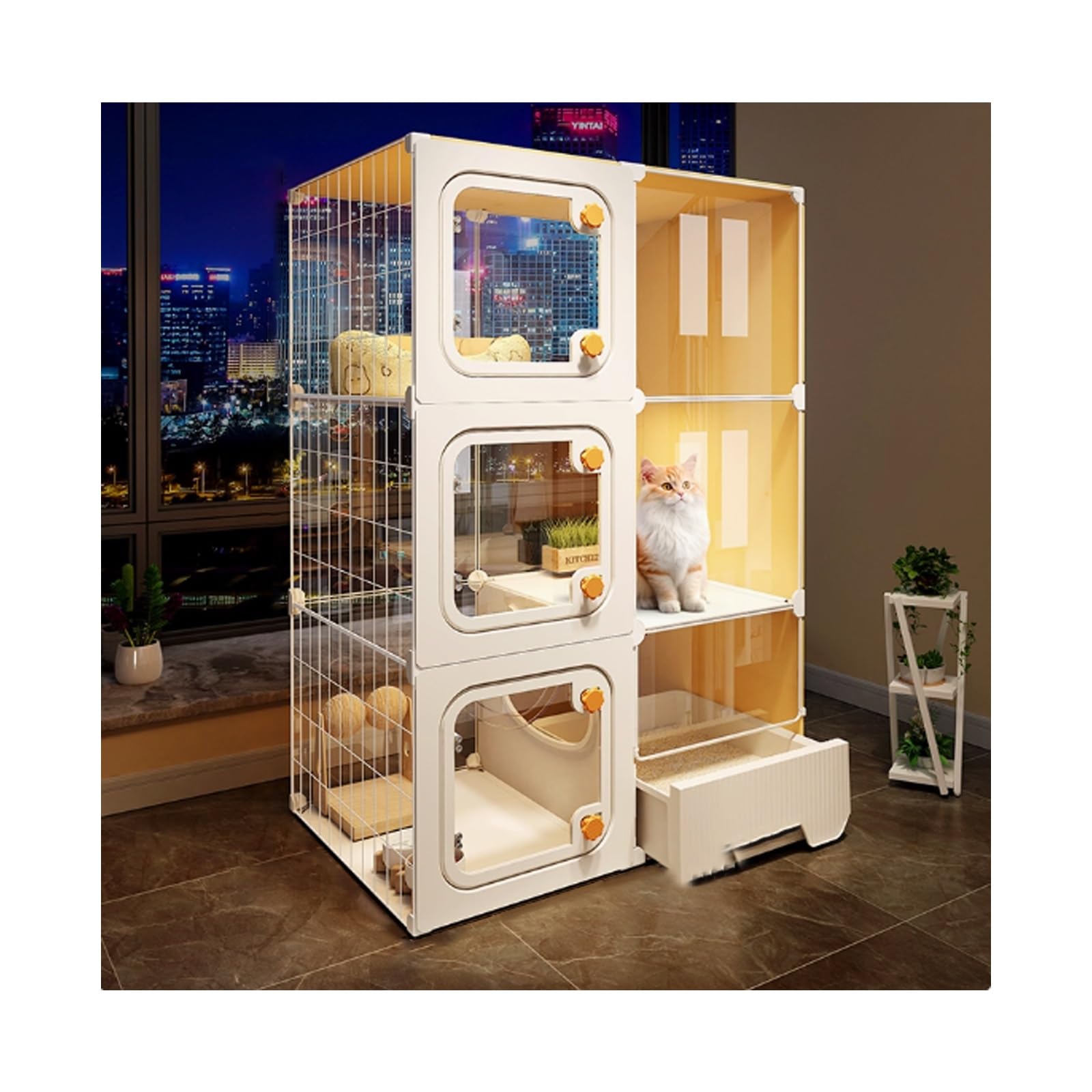 Cat Cage with Integrated Litter Box, Spacious and Safe Indoor Enclosure for Comfortable DIY Cat House