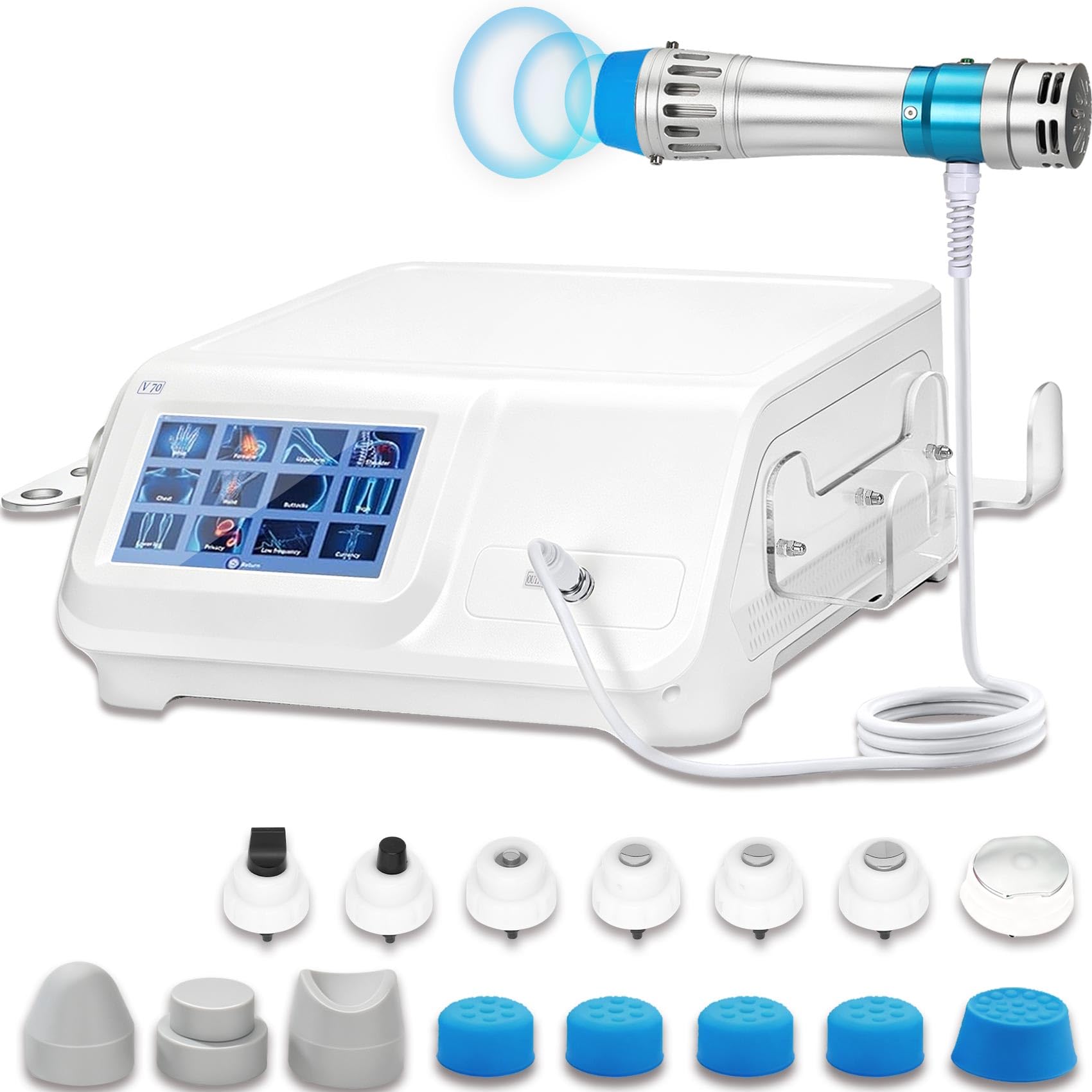 Macchina per terapia a onde d'urto 7 in 1 con touch screen intelligente, portatile, per massaggio fisico, tecnologia di vibrazione dell'onda d'urto per il rilassamento muscolare di tutto il corpo, per