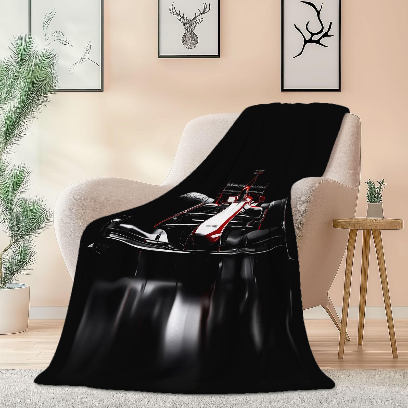 Kuscheldecke Modern F1 Rennen Flanell Fleecedecke Motorsport Design Decke für Teenager Jungs Männer - Schwarz Weich Warme Formel 1 Rennwagen Decken für Bett Couch Sofaüberwurf Deko 150 x 200 cm