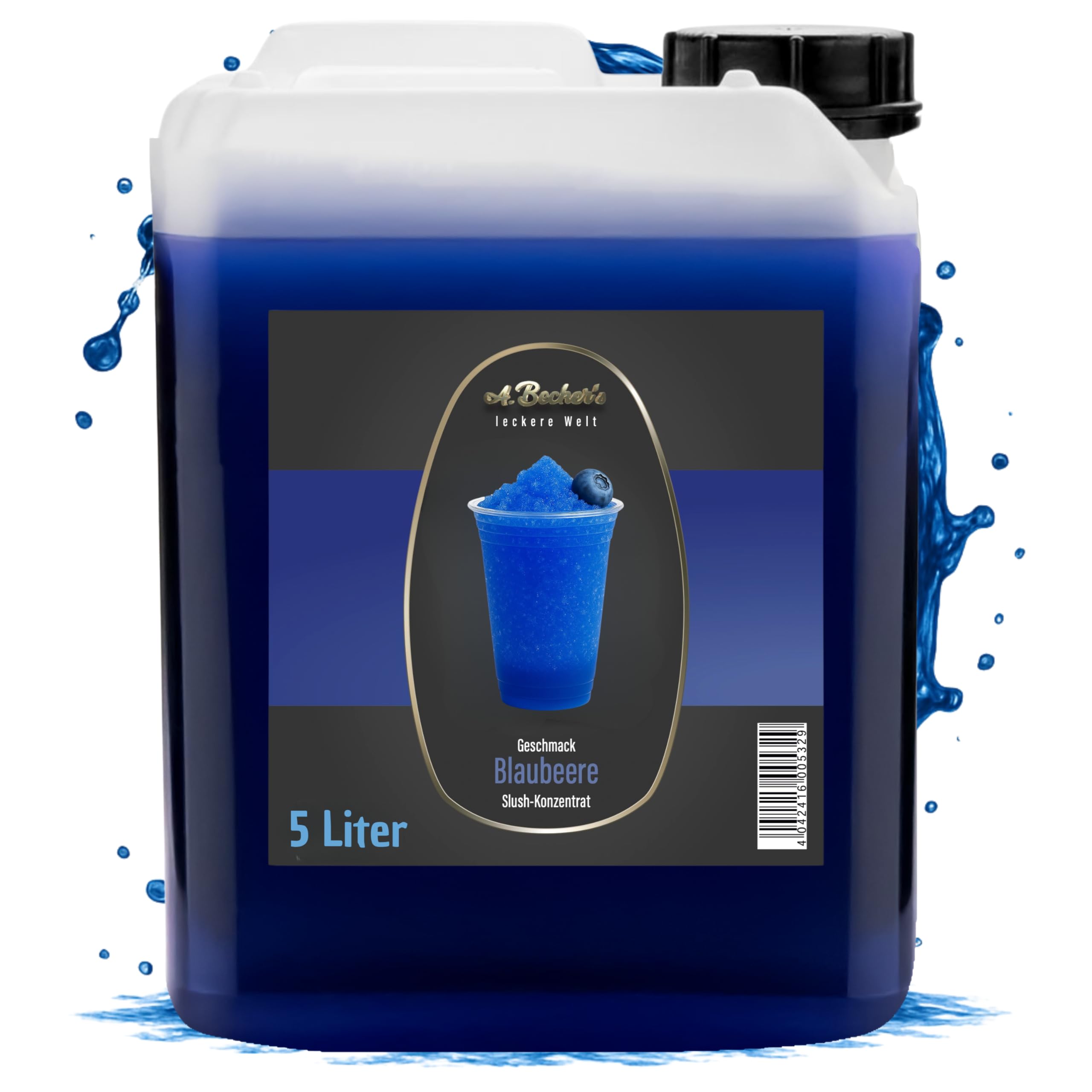 A. Becker´s Slush Sirup für Slushy Eis | Ohne Azofarbstoffe | 5L Blaubeere | Vegan | 1L Konzentrat ergibt 6L Eis | Getränkesirup für Zubereitung in der Slushie Maschine oder im Mixer
