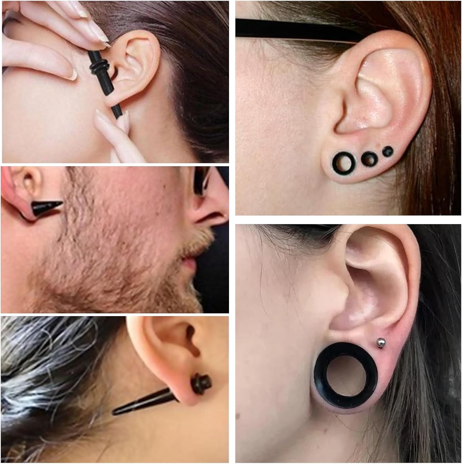 Shudyear 50 Pcs Ear Stretching Kit Acrylic Tapers Plugs & Silicone Tunnels 14G-00G, Black Ear Gauges Kit for Men Women, Lightweight Starter Ear Expander Set