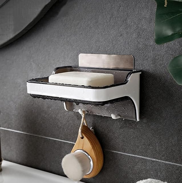 LeChamp Soap Dish for Shower No Drilling Self Draining Soap Holder Self Adhesive Soap Dish Soap Saver Easy Cleaning Wall Mounted Soap Dishes for Bathroom