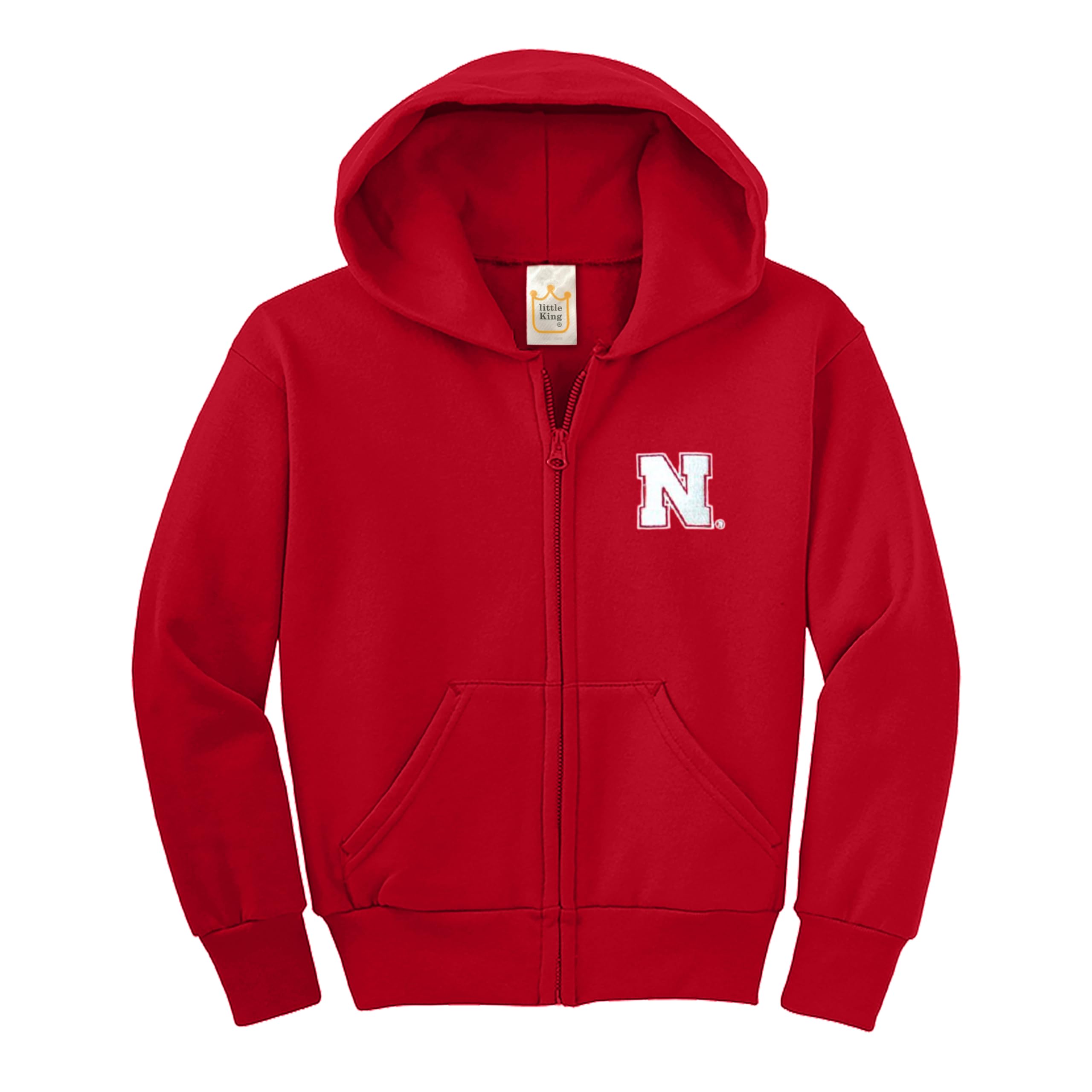 Little King NCAA - Sudadera con capucha de forro polar de algodón con cremallera completa y logotipo del equipo bordado (YS YM YL YXL)