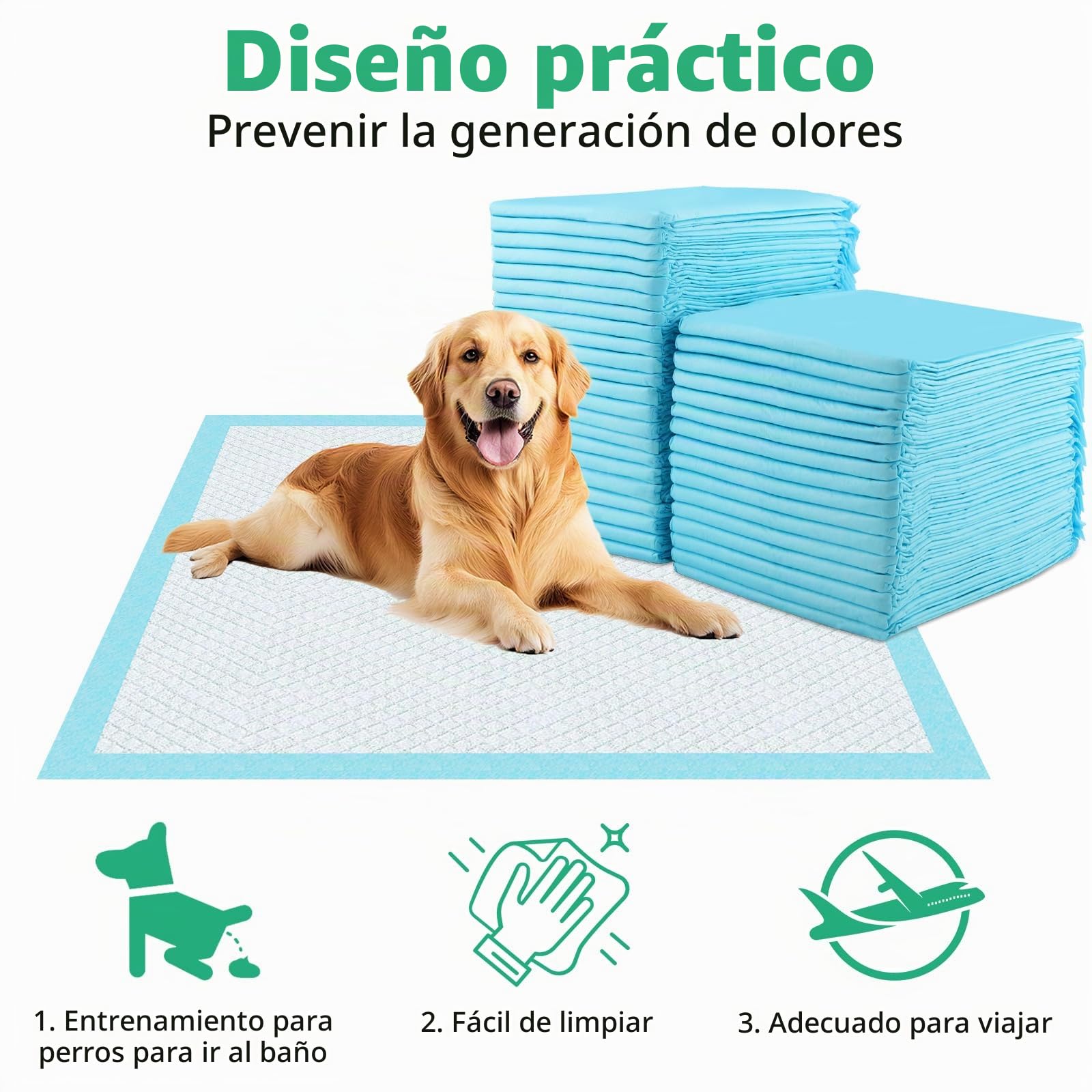 100 Piezas Empapadores Perros, 60x60 cm Resguardos para Cães, Almohadillas de Adiestramiento de Gatos y Cachorros Diseñada en 6 Capas y Puede Absorber rápidamente la Humedad