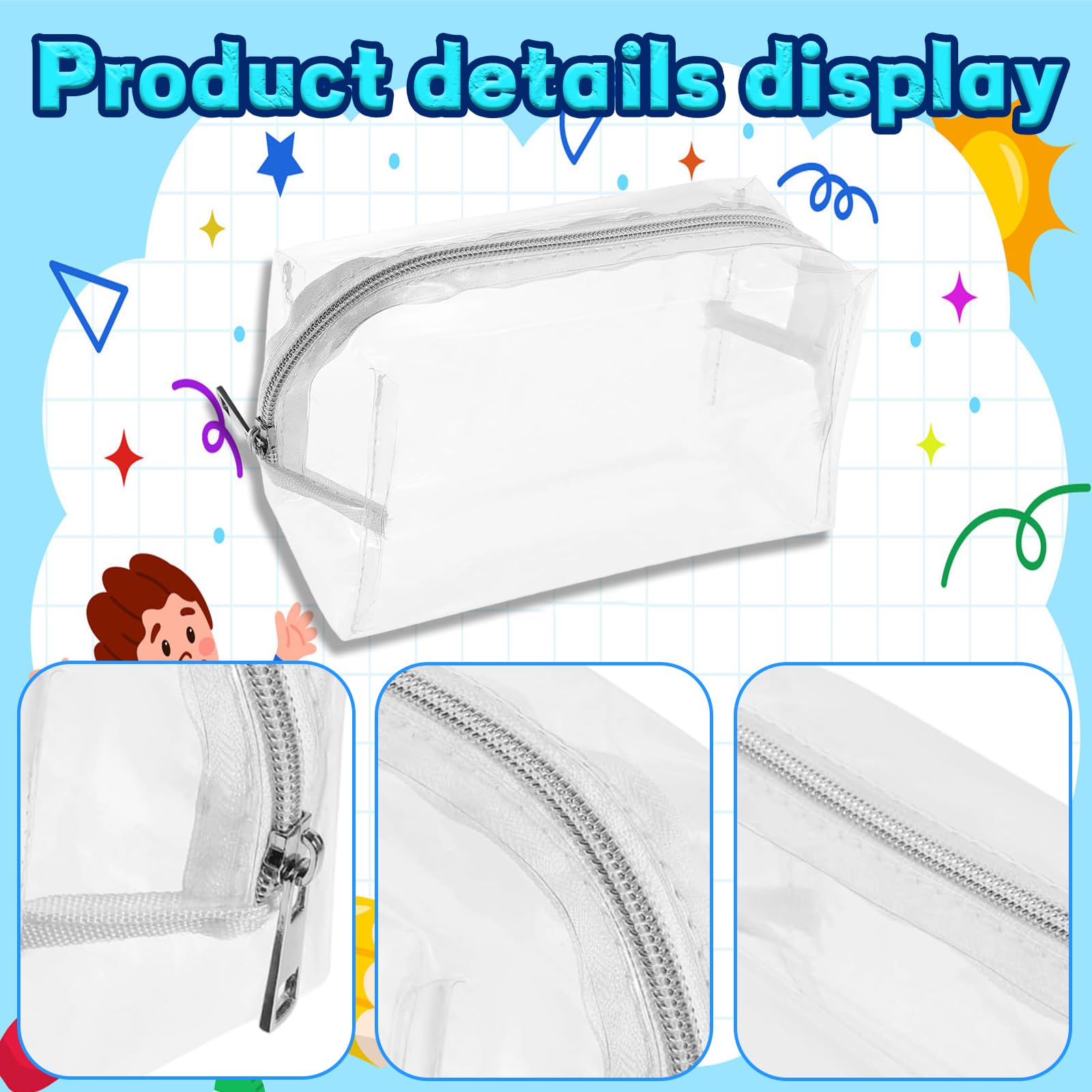 2PCS Clear Pencil Cases, Large Clear Pencil Case for Exams & Travel, Transparent Pencil Cases with Zippered Design - Image 3