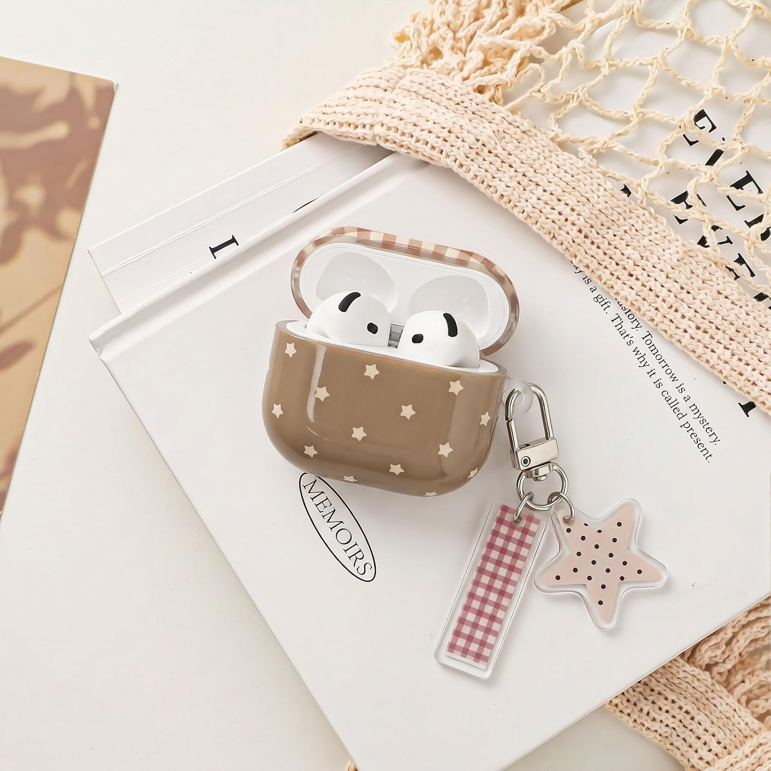 for AirPods 4 Case Checkered Star Cover -Brown Plaid image 5