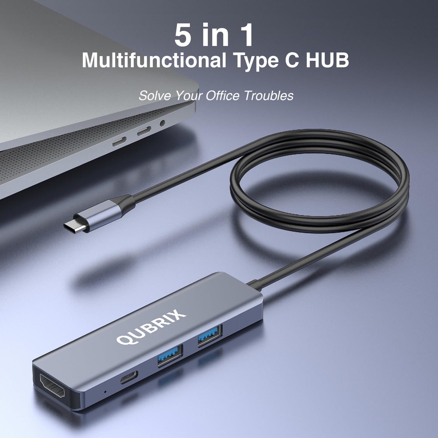 Hub USB C 5 en 1, ports USB-C et USB-A 10 Gbit/s, HDMI 4K 30 Hz, charge rapide PD 100 W, compatible avec MacBook Pro/Air, Dell XPS, iPad ProAluminum Splitter, Surface Pro, ordinateurs portables