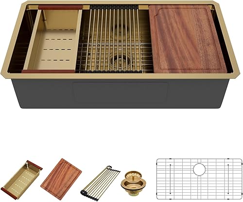 Miniatura 9 de Beslend - Fregadero de cocina con estación de trabajo de 32 pulgadas - Fregadero de cocina de acero inoxidable de calibre 16 de 10 pulgadas de