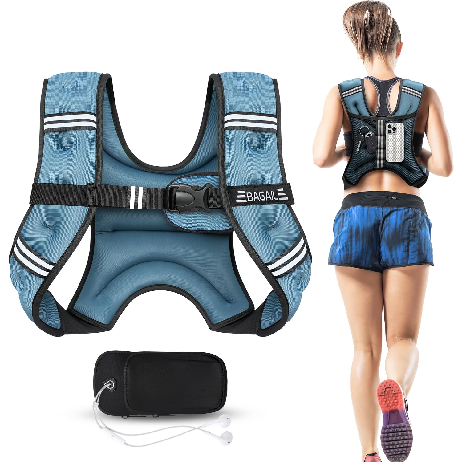 BAGAIL Gewichtsweste für Krafttraining, Brustgröße Verstellbar, Praktische Tasche, mit Eisensand Gefüllte Gewichtsweste, Ideal für Fitnessstudio-Workouts, Yoga-Training und Aerobic-Übungen