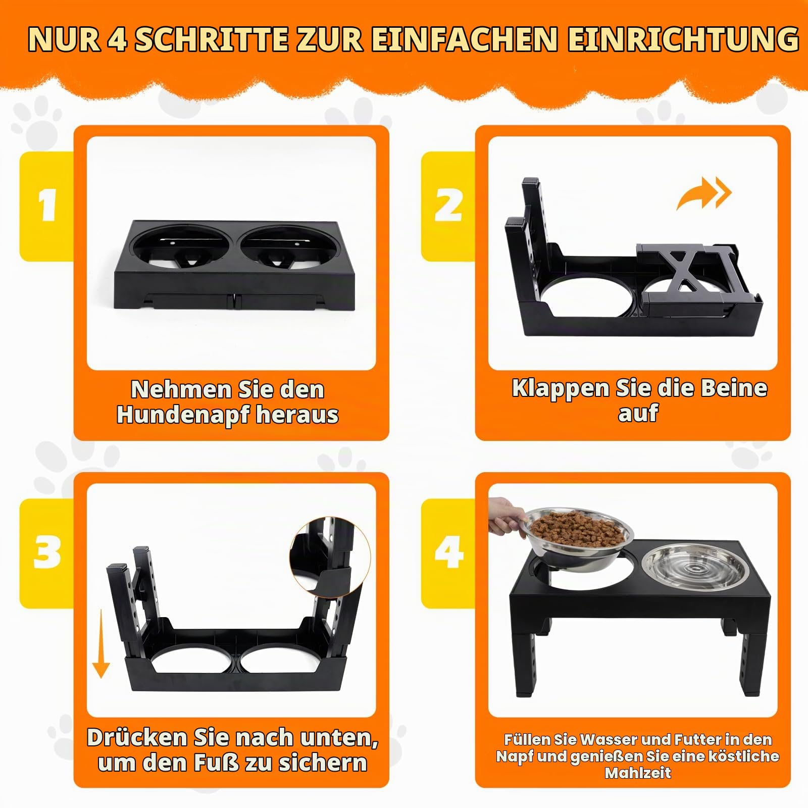 Hundenapf Erhöht Erhöhte Hundenäpfe Höhenlage Anpassen mit 5 Höhen Hundenapf Ständer mit 2 Hundenäpfe aus Edelstahl Futternapf für große, mittlere und kleine Katzen und Hunde Schwarz