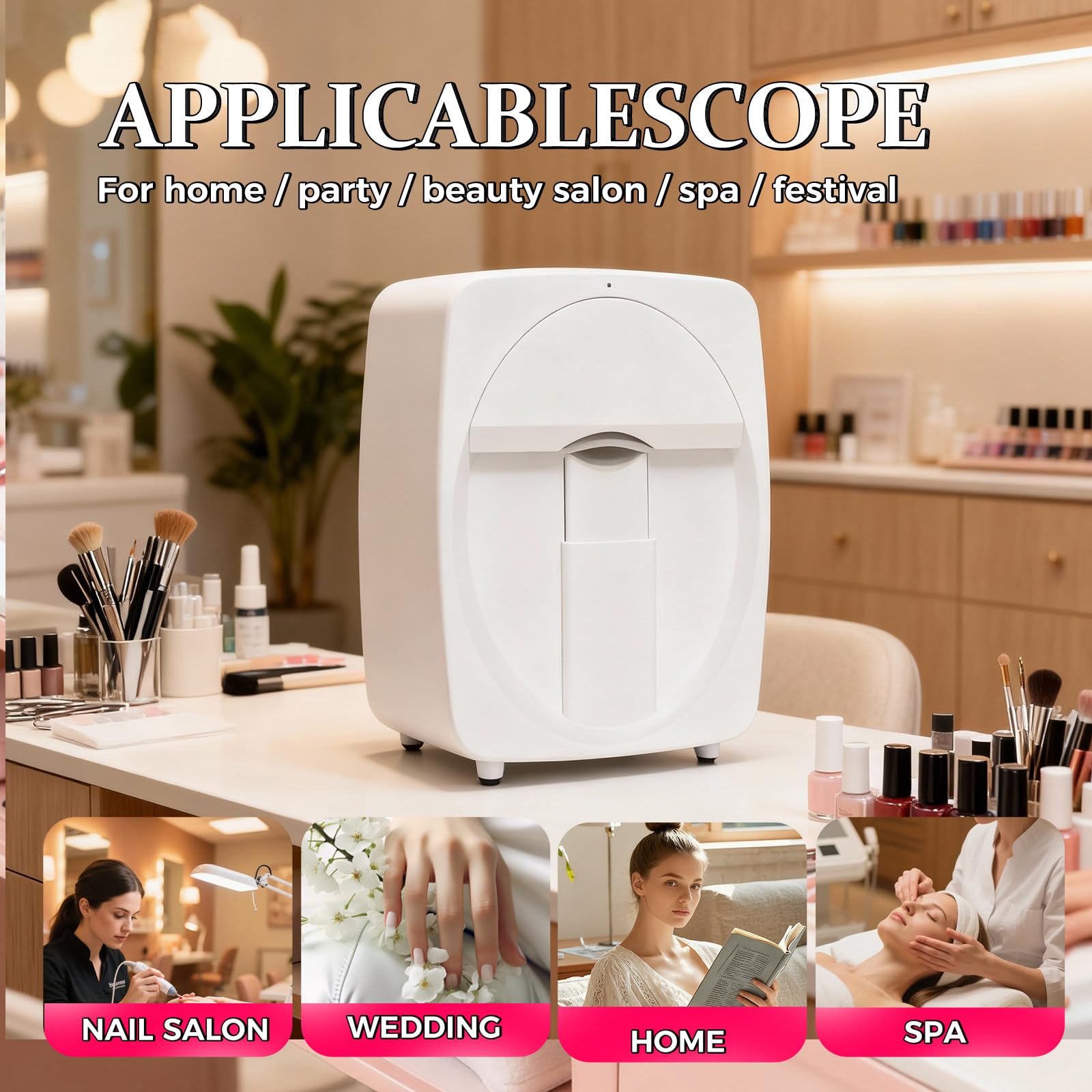 Stampante per Unghie Gel, Stampante per Unghie Portatile, Supporto WiFi/DIY/USB, Stampante per Unghie con App, Stampante per Unghie Professionale, per DIY,Studi per Unghie White