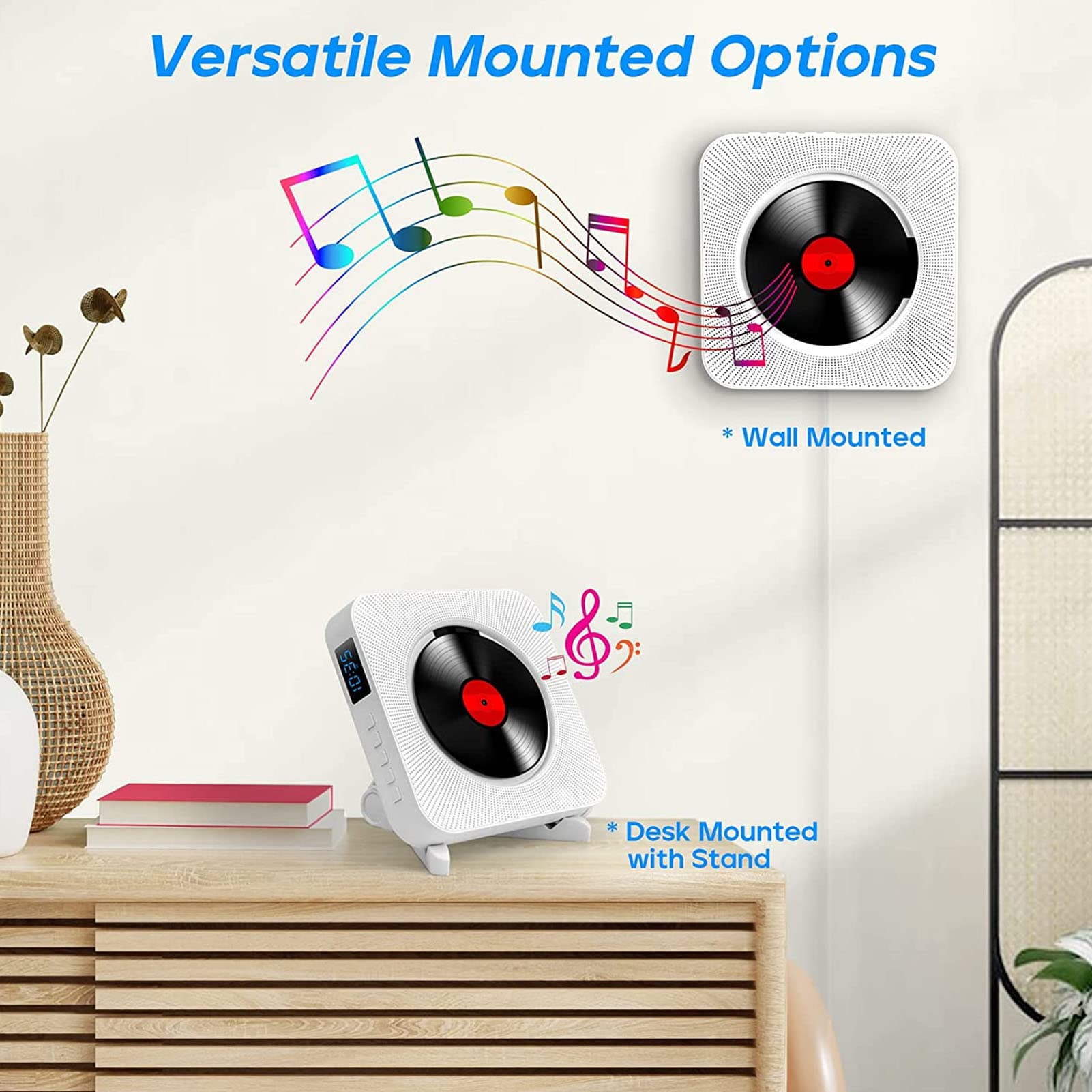Lettore CD da Parete, Lettore CD Musicale FM 6 in 1 con Telecomando 100‑240 V, per Amanti della Musica, Amanti dello Yoga e Ragazze Che Ballano