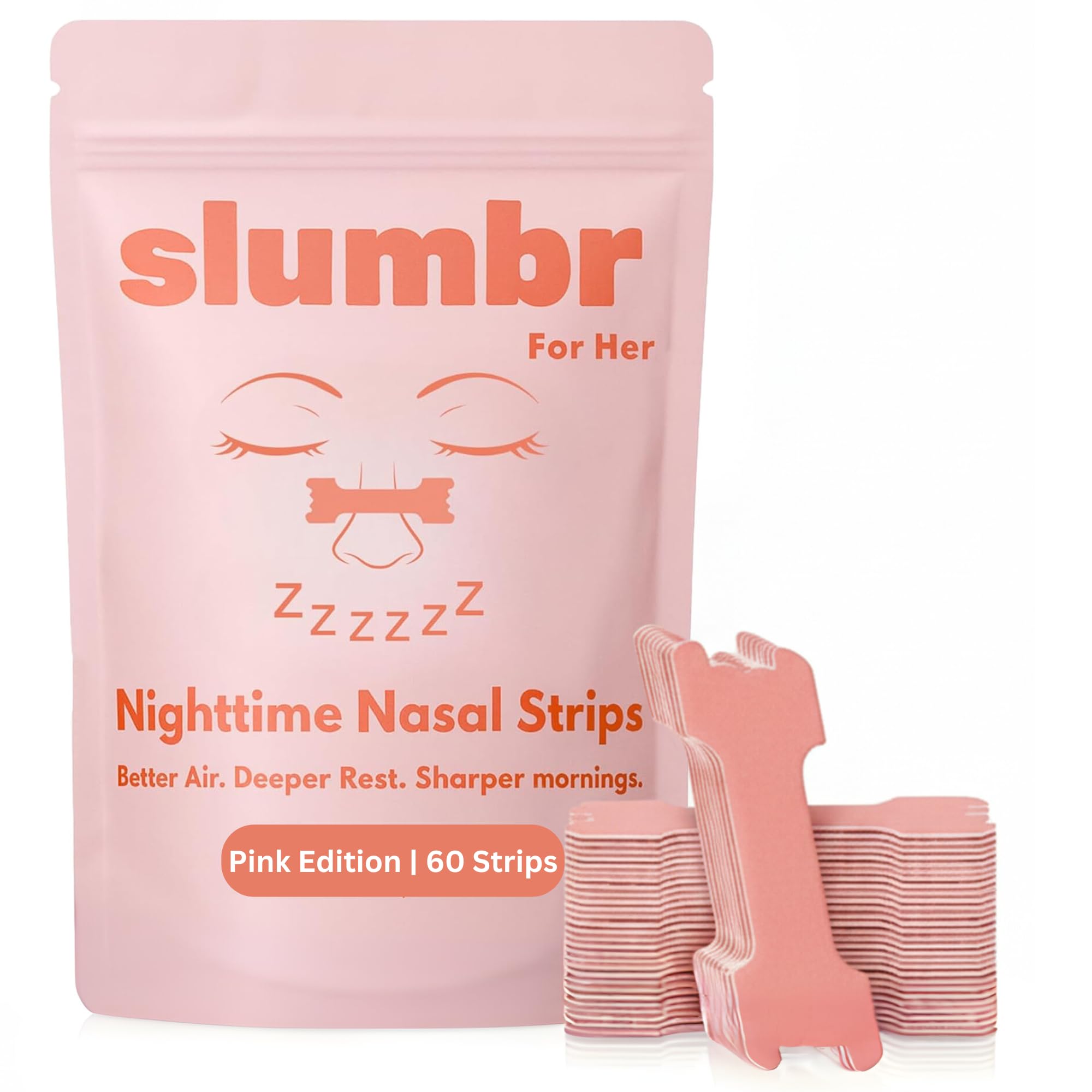 Slumbr Nasal Strips 60 Count Slim Fit Design for Smaller Noses Extra-Strength Grid Adhesive Nighttime Comfort Clear Breathing