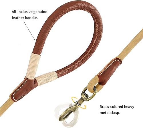 Miniatura 10 de Mile High Life Correa para perro  Correa de cuerda fuerte para perro con mango envuelto en cuero suave  Correa de perro de 5 pies con cierre
