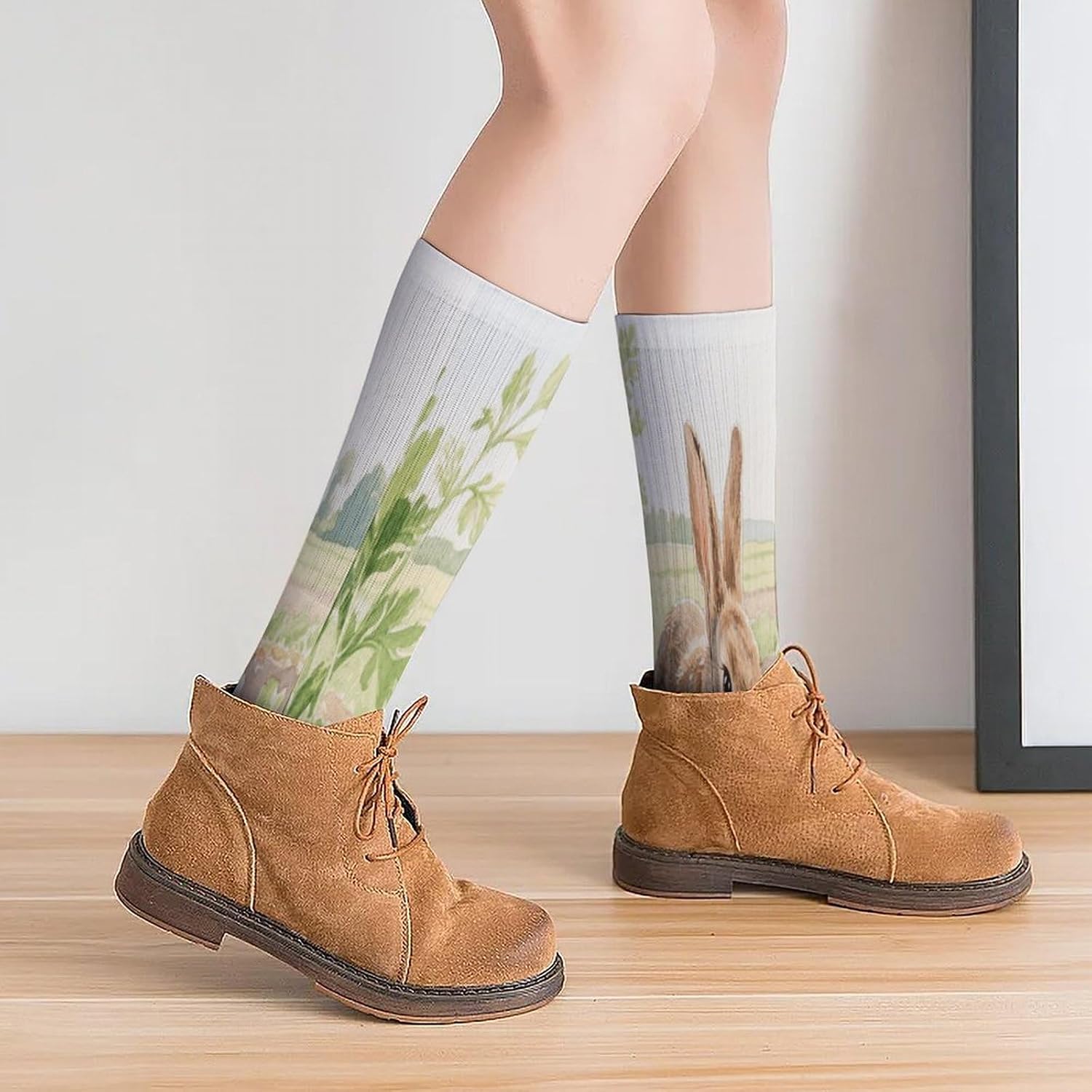 A Rabbit Crew Socks High Stocking Thermal Socks | Tube Socks-Breathable-Moisture-Soft-wicking for Hospital Pilates Yoga for women men Grippy for office and daily walking