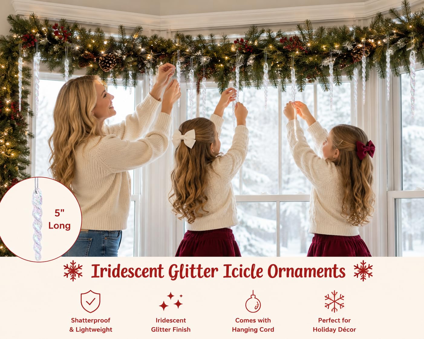 Klares, schillerndes Eiszapfen, bruchsicher, Christbaumschmuck Weihnachtsdekoration, 48 Stück, funkelnd, klar mit Glitzer, 12,7 cm Eiszapfen