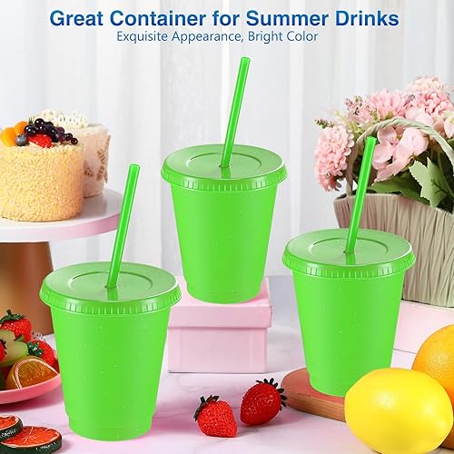 Miniatura 4 de Rtteri 15 vasos reutilizables con popotes y tapas, vasos de plástico con purpurina de 16 onzas, vasos de plástico para recuerdos de fiesta con