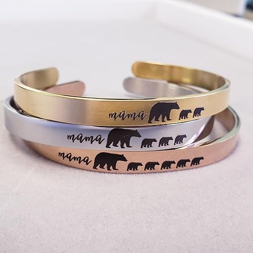 Miniatura 8 de Mama Bear Cuff Bracelet Mother's Day Gift (Rose Gold Plated, stainless-steel)