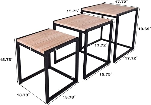 Miniatura 3 de Juego de 3 mesas auxiliares, mesa auxiliar moderna apilable con marco de metal, roble Roble,Gris,Negro -,Marrón