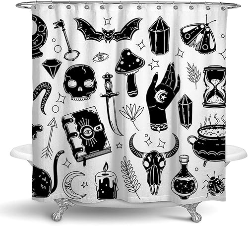 Miniatura 1 de Cortinas de ducha únicas de 72 x 70 pulgadas, cortinas de baño de tela gruesa, juego de brujería dibujadas con cristales mágicos, cortina de baño