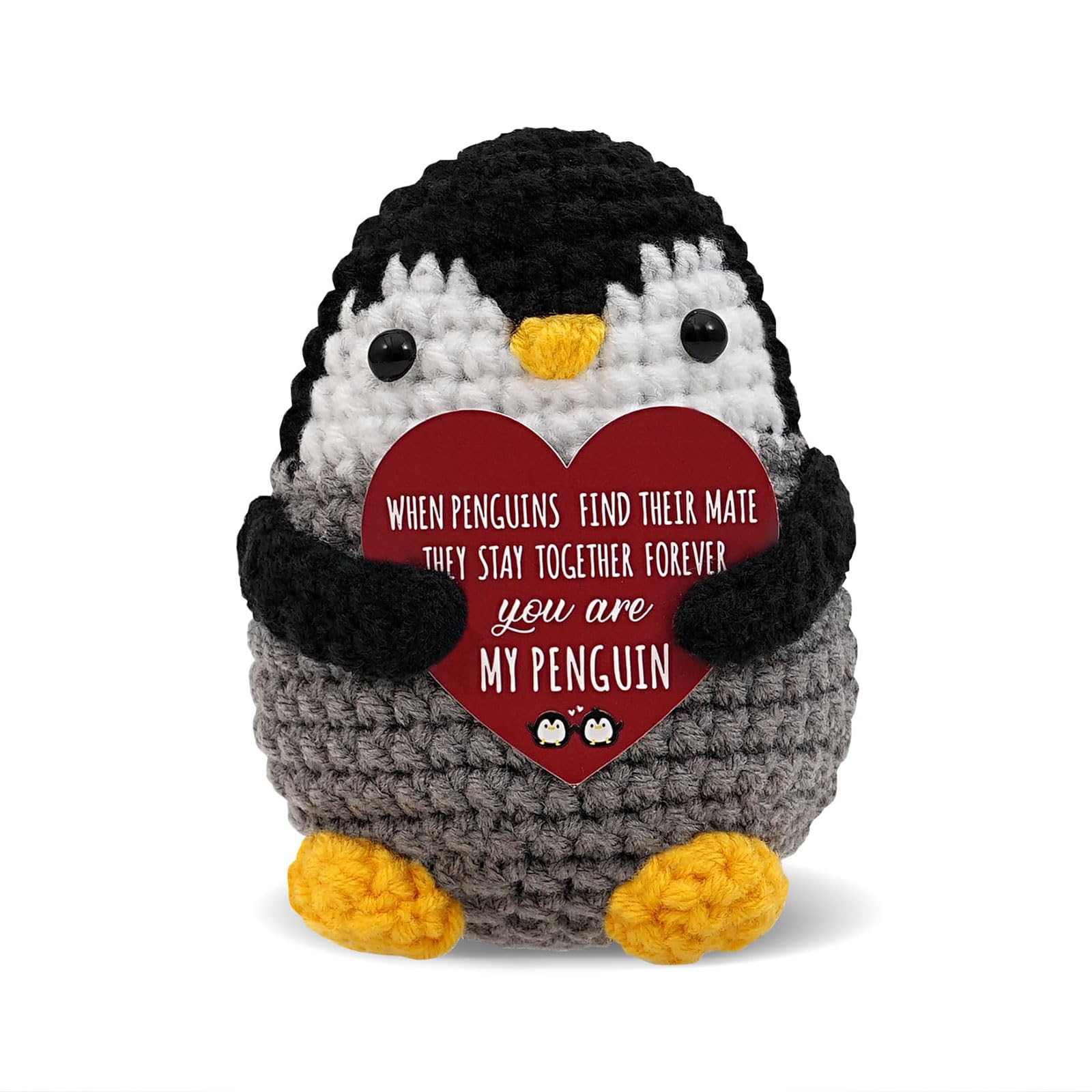 Tastetreasure Handmade Crochet Penguin Desk Ornament with Heart Message, Romantic Keepsake for Adults, for Partner, Home Office Shelf Decor — image 1