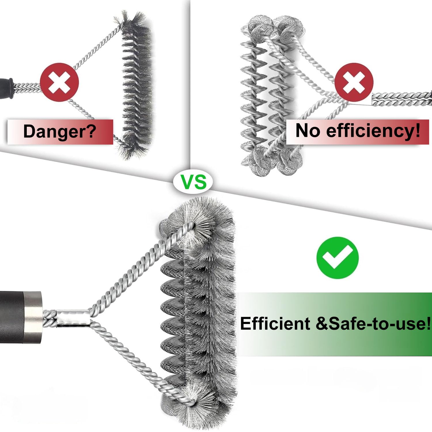 Brosse de Nettoyage pour Barbecue en Acier Inoxydable 45.5cm avec Grattoir Intégré Nettoyage 360°