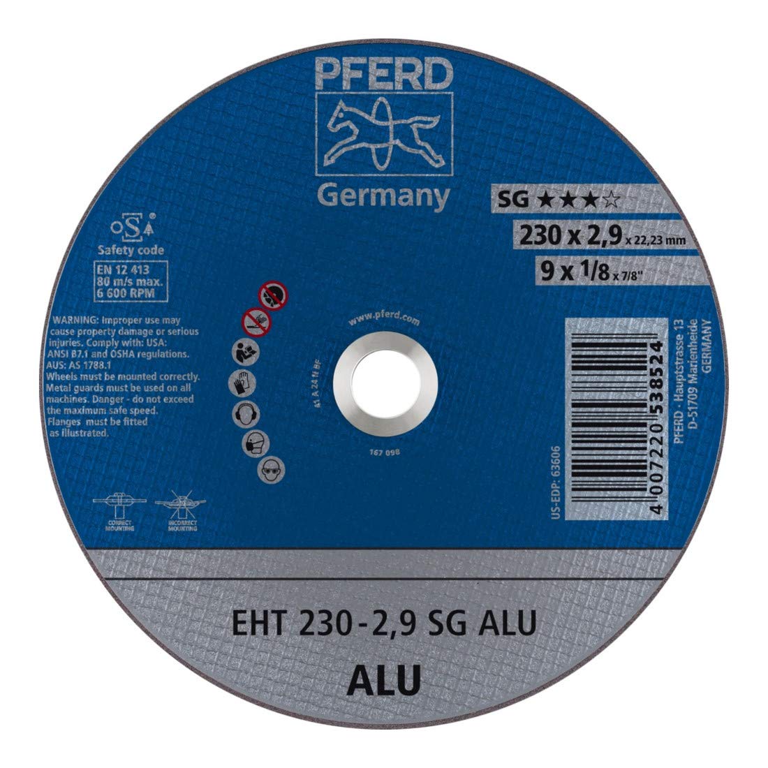 PFERD 538524 Trennscheiben,Leistungs Llinie SG, ALU, Gerade Ausführung EHT, Form 41, 230mm x 2.9mm, 25 Stück farbe