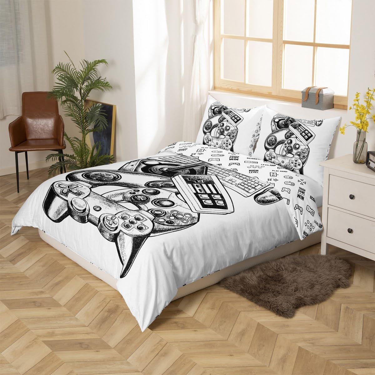 Parure de lit gamer 220x240cm Homemissing avec housse de couette vintage 3 pièces