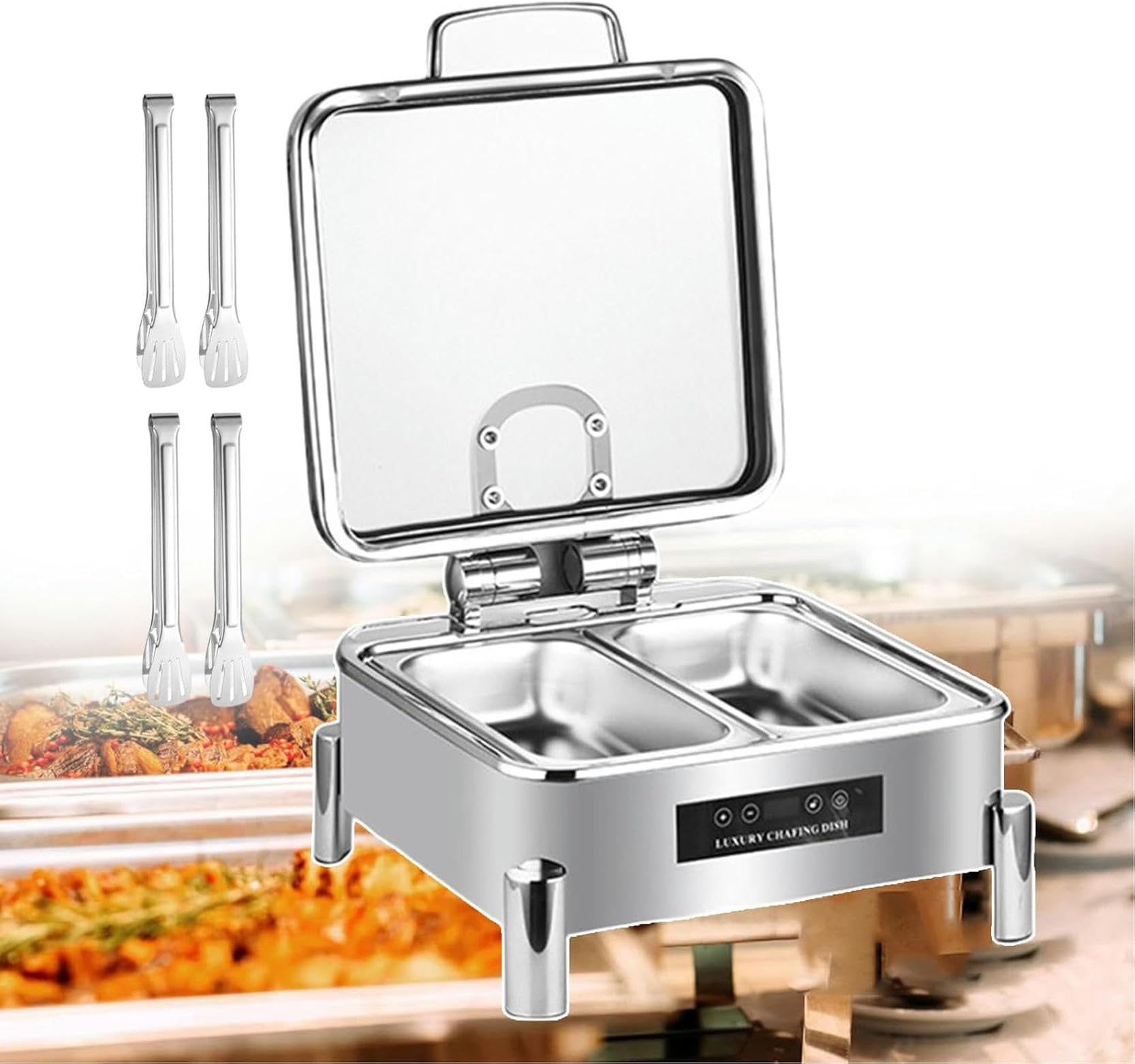 Calentador De Platos para Calentar Alimentos Comercial,Ajustable Entre 30 Y 90 °C,Bandeja Eléctrica para Calentar Alimentos,Estufa Tipo Buffet con 4 Pinzas para Alimen