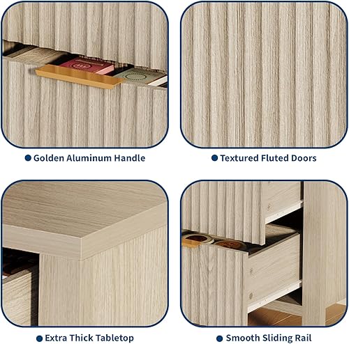 Miniatura 5 de Garvee Aparador de bufé acanalado de 46.5 pulgadas, armario de almacenamiento moderno con 2 puertas, 3 cajones y estante ajustable, mesa de consola