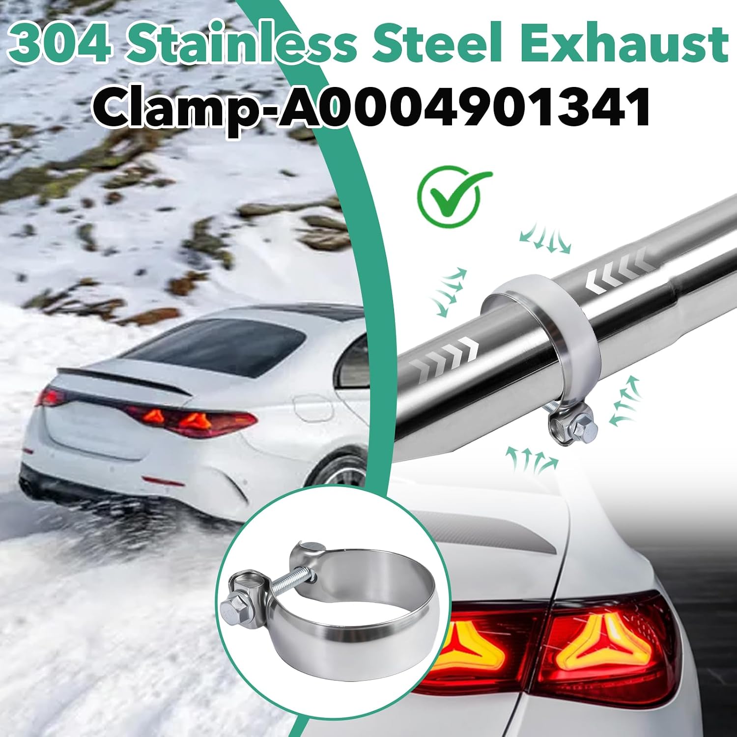 304 Stainless Steel Exhaust Clamp, Fits Mercedes-Benz C43 AMG 2017-2023 E53 AMG 2019-2023, Sprinter 2500 3500 2010-2021, S450, Replaces A0004901241, A2024900541, 000-490-13-41
