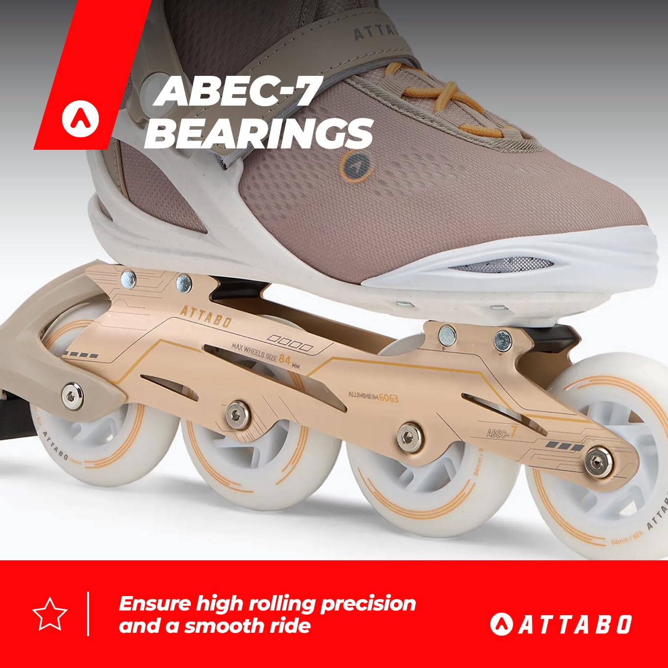 ATTABO Luna Women's Fitness Roller – kółka z poliuretanu 84 mm, łożyska ABEC-7, szyna aluminiowa, wentylowany trzonek, komfort i precyzja