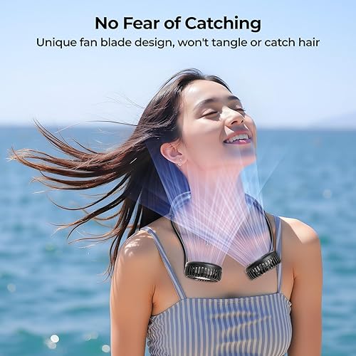 Vista 6 de AMACOOL 2600mAh Portable Neck Fan, Wearable Hands-Free Battery Operated with Ultra Quite & Strong Wind, 360° Adjustable Personal Fan Gifts for Hot