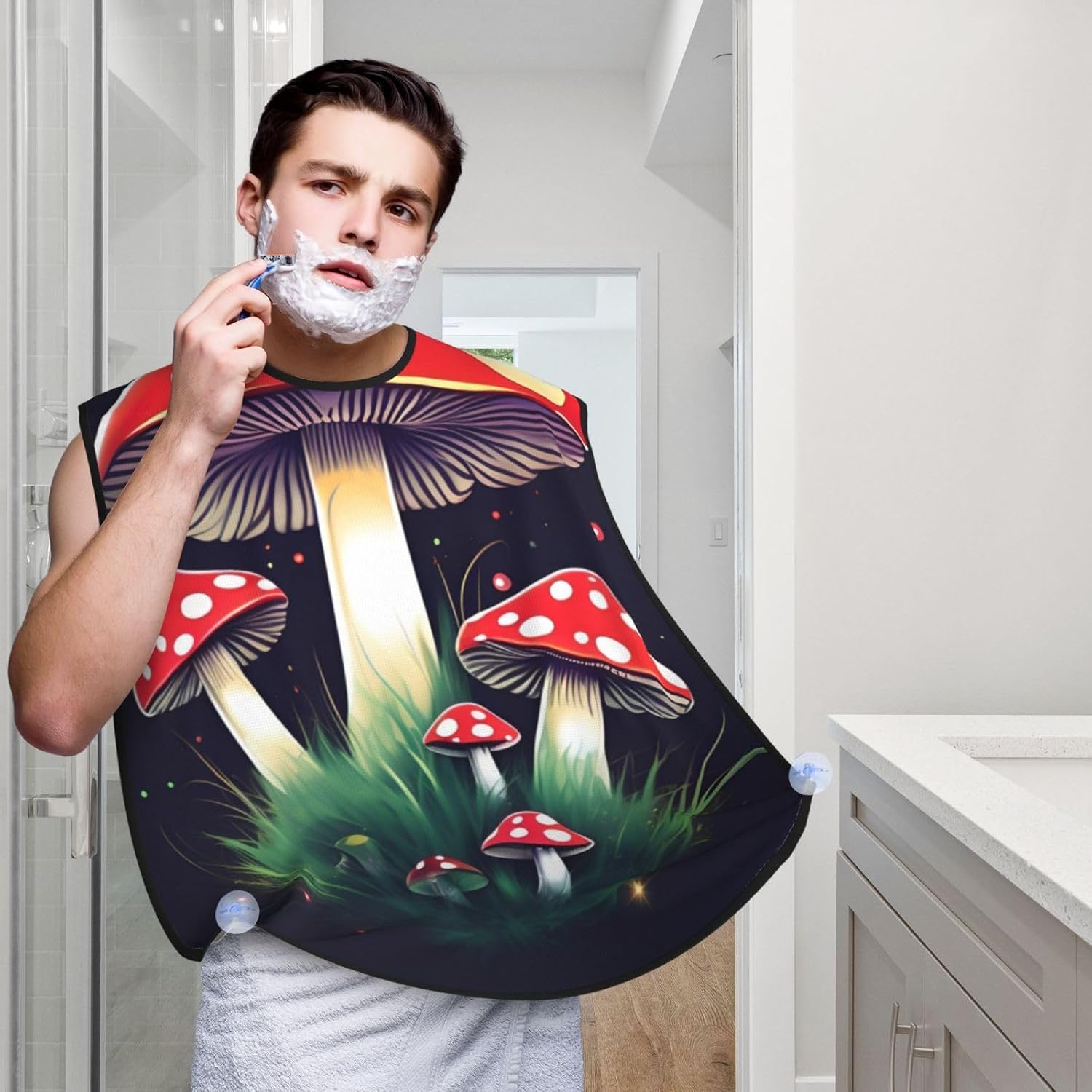 Magic Mushrooms Print Beard Bib Apron For Men, Beard Hair Catcher For Men Shaving Trimming,Beard Cape Cloth