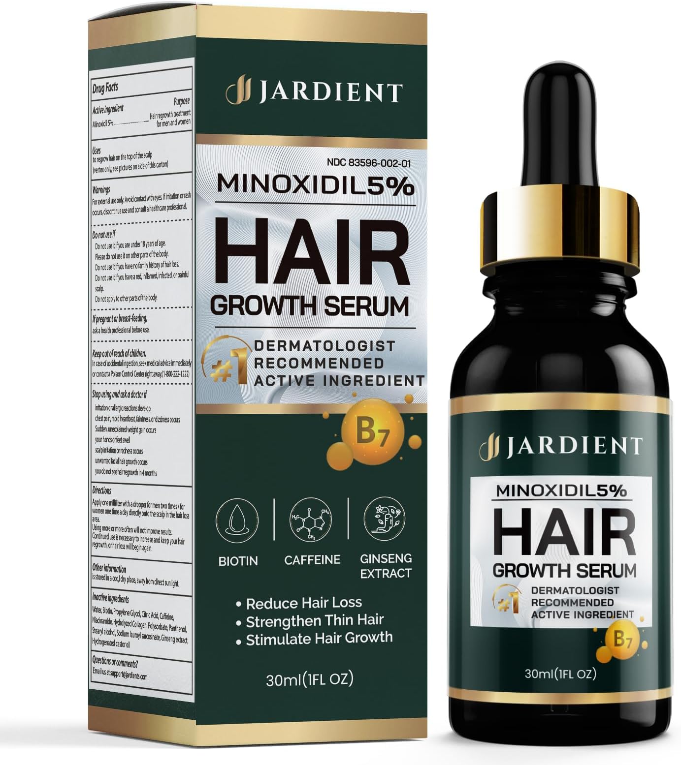 Jardient Minoxidil 5% Serum for Men and Women: Hair Growth Oil with Monoxide, Biotin, Beard Growth Kit - Minoxidil Serum - 1 Fl Oz - Prevent Hair Loss, Regrowth Treatment