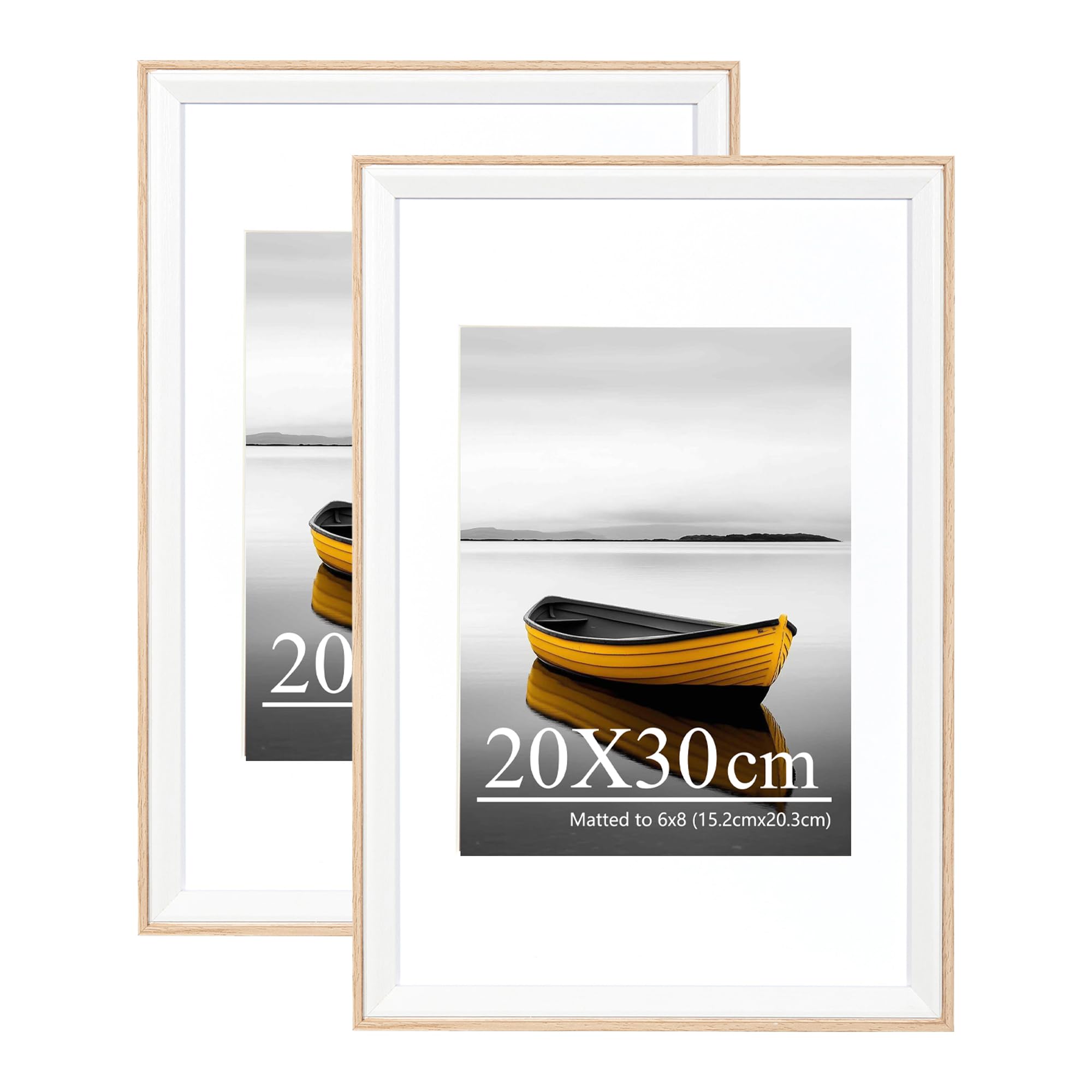 Baoee 20 x 30 cm Oak White Two-Tone Picture Frame, Set of 2, Photo Frames with Acrylic Glass, Poster Frame