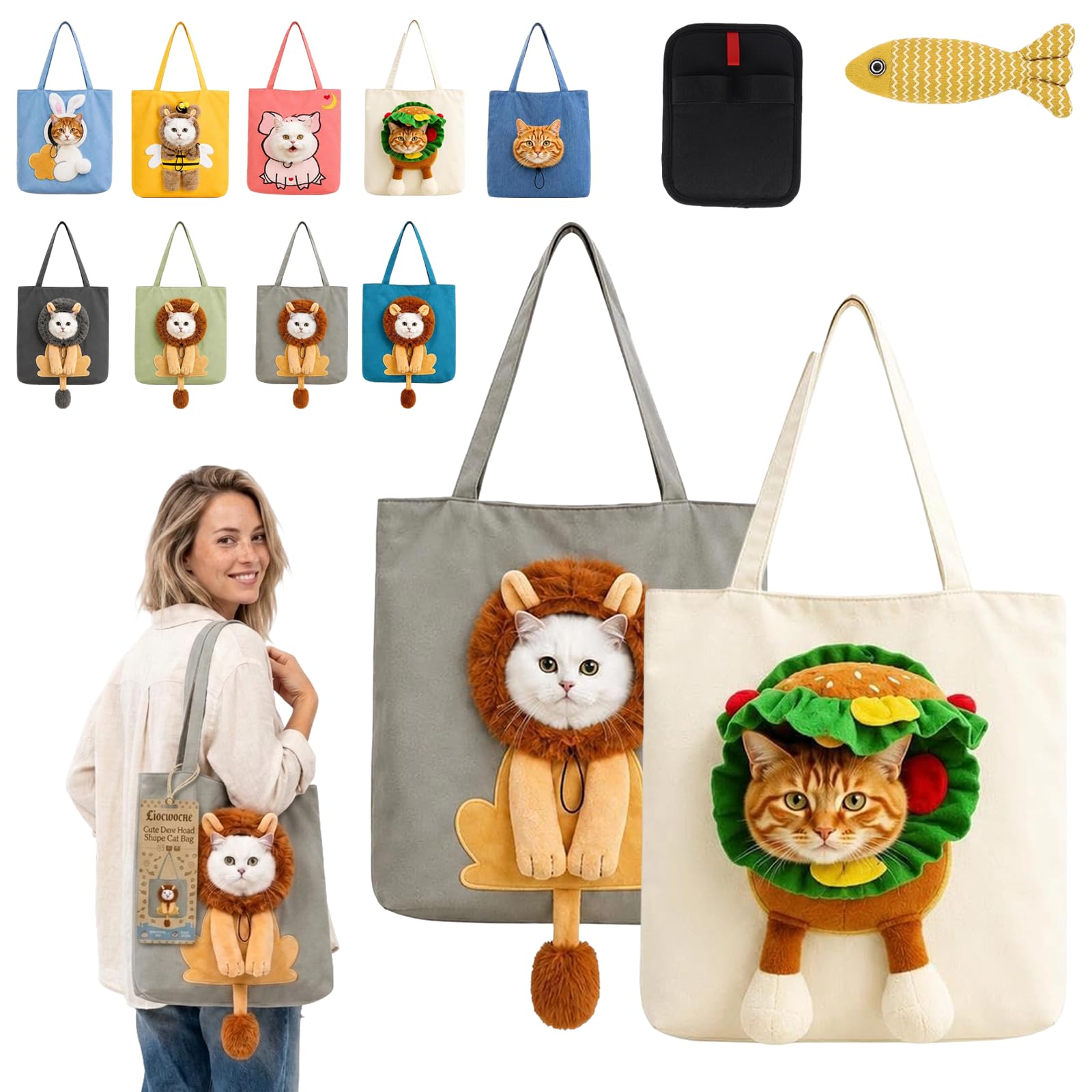 Cute Dew Head Shape Cat Bag, Canvas Pet Carrier for Travel (2PCS-E,L)
